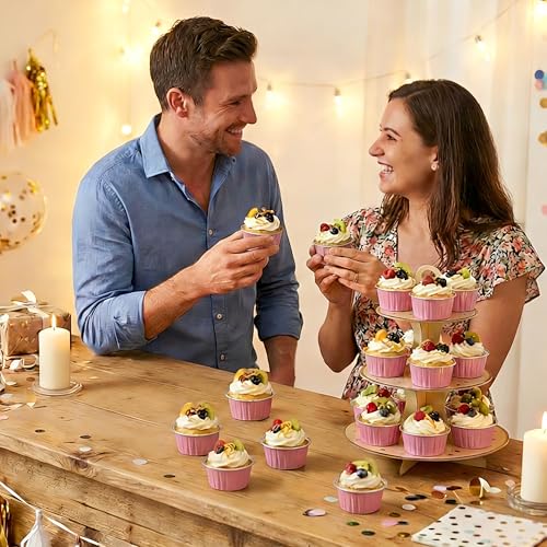 100-Pack 5 oz Pink Mini Cake Pans with Lids, Disposable Aluminum Foil Baking Cups, Muffin Tins, Ramekins for Cupcakes, Brownies, Flan, Pudding - Wedding, Birthday,Baby Shower, Princess Party - color: Pink