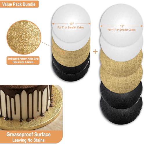 0.5" Cake Drums 10 & 12 Inch (6 Pack/Size) White, Gold & Black Color Bundle - color: White + Black + Gold