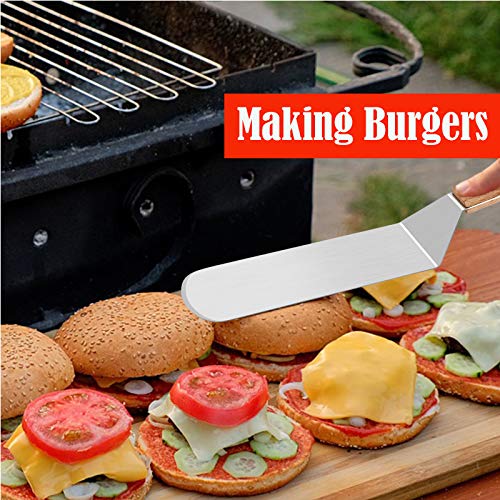 Metal Spatula Set, HaSteeL Stainless Steel Griddle Spatula Tools Kit with Wooden Handle, Heavy Duty Long Pancake Flipper Burger Turner for BBQ Teppanyaki Flat Top Grilling Cooking Outdoor & Indoor - color: Wooden Handle