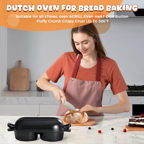 Mini Double Dutch Oven for Sourdough Bread Baking, 2.6QT (Black) - color: Black