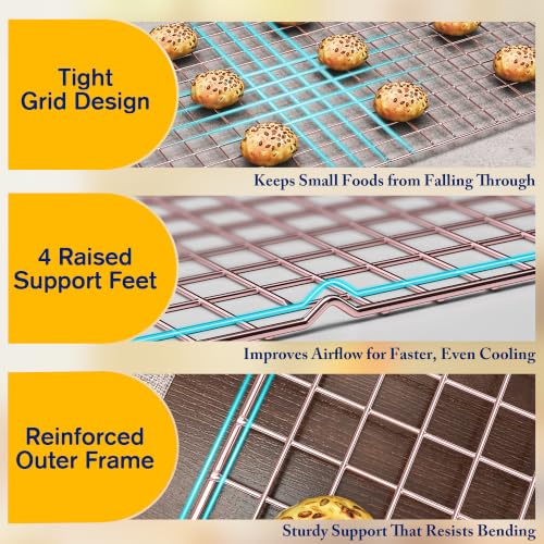 2 PCS Cooling Racks for Cooking and Baking, 10" x 16", Rose Gold - color: Rose Gold, size: 10‘’x16‘’-2PC