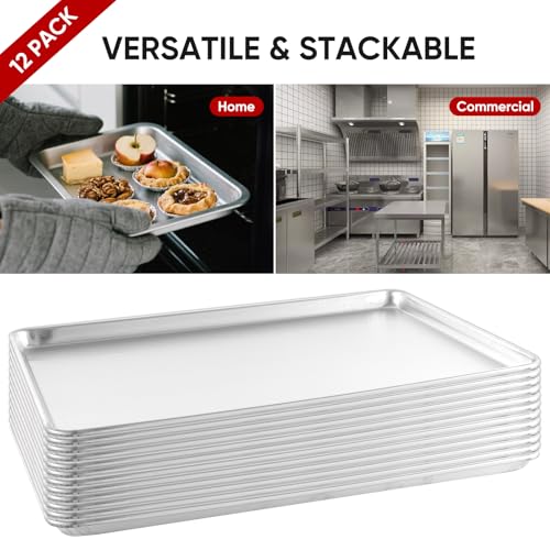 TENUP 12 Pack Aluminum Full Sheet Pan, 26" x 18" Heavy Duty Commercial Baking Tray Reinforced Rim, Warp-Resistant Rust-Free - size: Full Size 26" × 18"