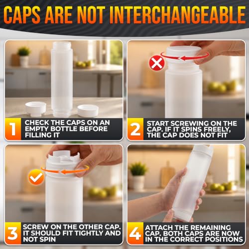 6-Pack Inverted Condiment Squeeze Bottles for Sauces 16 oz, Squirt Bottles