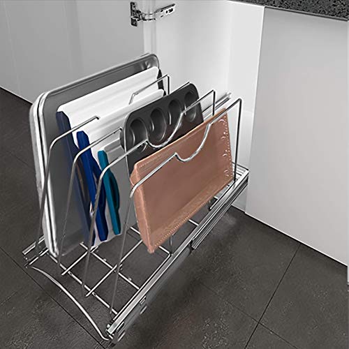 Pull Out Cookie Sheet Organizer, 11" W x 22" D x 11.8" H, Chrome - size: 11"W x 22"D