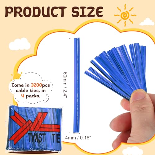 HARFINGTON 1600Pcs Bag Twist Ties 2.4" Reusable Metallic Wire Cable Ties - color: Blue