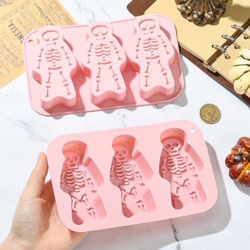 Airssory 2 Pcs Skeleton Molds Skull Silicone Mold, Pink, 19.4x11.7x2.7cm, for Baking, Candy Making, Chocolate, Soap Crafting, DIY Dessert Decor - color: Skeleton Molds Skull Molds