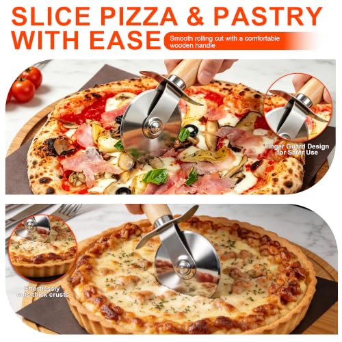 Pizza Accessory Set, 1 Pizza Cutter, 1 Large and 1 Small Dough Scraper