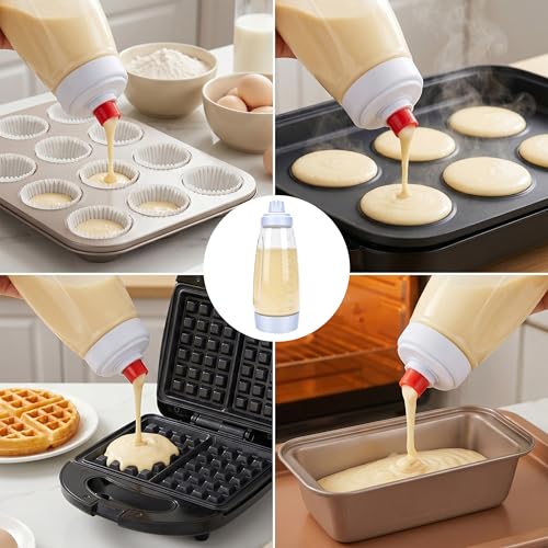 2PCS Pancake Batter Dispenser Bottles with Stainless Steel wire whisk Ball, 1000ml BPA-Free Pancake Squeeze Bottle Ideal for Pancakes Crepes Muffins Waffle Cupcakes