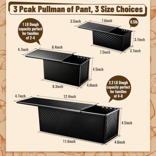 3 Pack Pullman Loaf Pans, Bread Pans with Lids, Black - color: Black