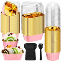 Baderke 150 Pcs Pink Mini Cake Pans with Lids Spoons, Disposable Ramekins