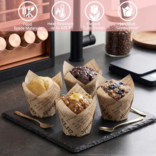 200 Pcs Newspaper Tulip Cupcake Liners for Baking, Natural Color - color: Natural Newspaper