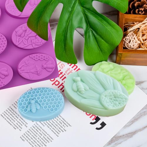 Bee Honeycomb Silicone Molds, 2 Pack Oval Soap Mold 12 Cavitiy - color: Oval Bee Soap
