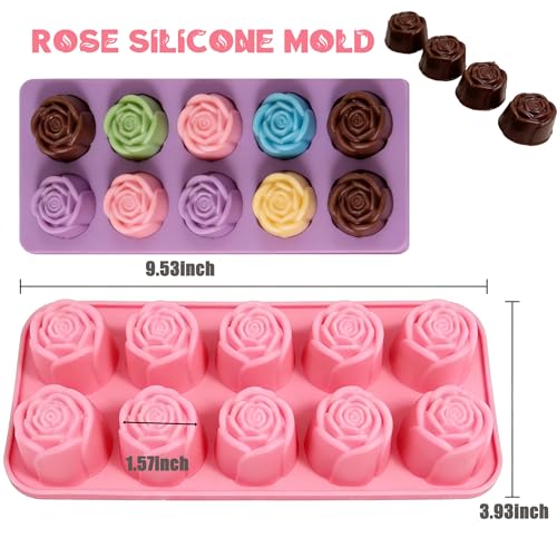 2Packs Silicone Valentine Chocolate Molds 10-Cavity Rose-Shaped - color: Rose bomb