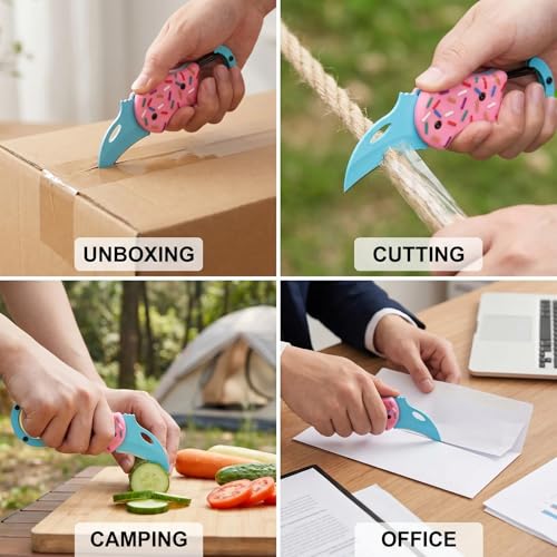 Donut Knife, Cute Folding Keychain Box Cutter with Carabiner Clip