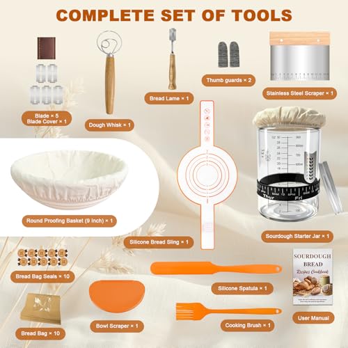 Sourdough Starter Kit with Sourdough Jar & Baking Supplies for Beginner - color: Orange