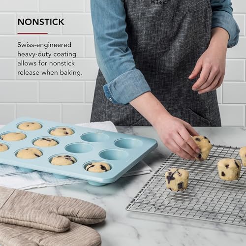 KitchenAid 12-Cup Nonstick Aluminized Steel Muffin Pan, Mineral Water - color: Mineral Water, size: 12 Cup