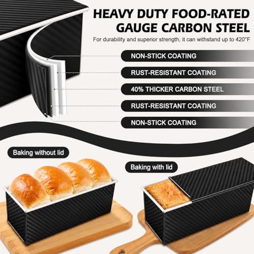 Bread Loaf Pan with Lid, 2-Pack, 2.2LB & 1LB - color: Black with White Interior, size: 2.2LB & 1LB