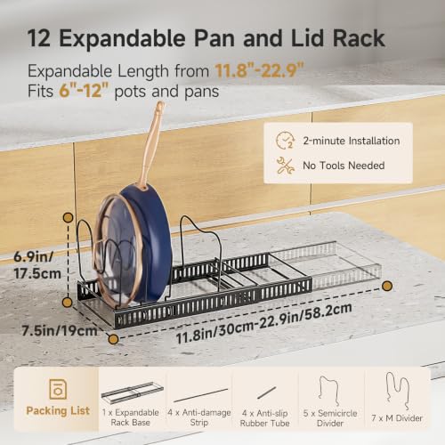 MUDEELA Pot Lid Organizer for Cabinet, Expandable Baking Pan Rack 12 Slots - size: 12 Dividers