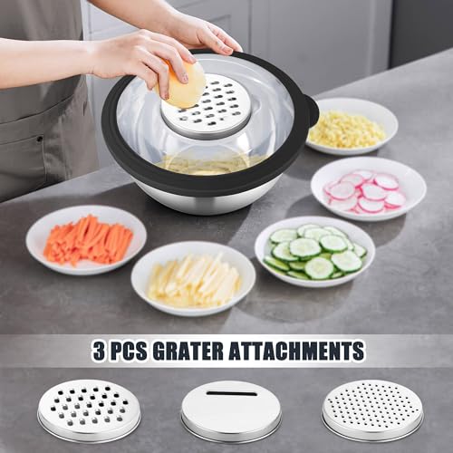 HaWare Mixing Bowl with Colander, 4-1 Bowl with Lids & 3Pcs Nesting Graters - color: Black