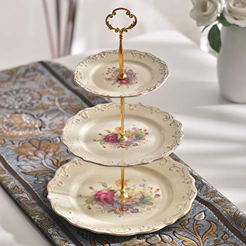 YOLIFE 3 Tiered CupCake Stand, 6-8-10 inch Flowering Shrubs Pattern - color: Flowering Shrubs