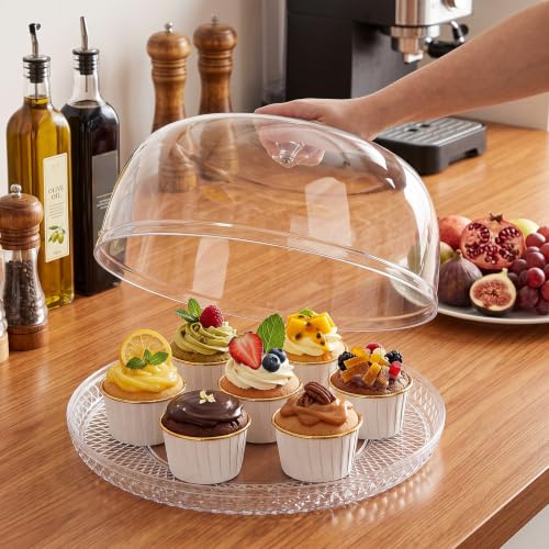 AVLA Acrylic Cake Plate with Dome, 13 Inch Cake Stand with Cover, Diamond Pattern Serving Platter with Lid for Display, Party, Entertaining, Diamond Shaped Handle