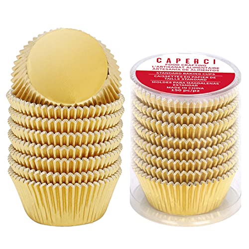Caperci Standard Cupcake Liners Gold Foil Muffin Baking Cups 150-Pack - Premium Greaseproof & Sturdy Cupcake Papers - color: Gold Foil