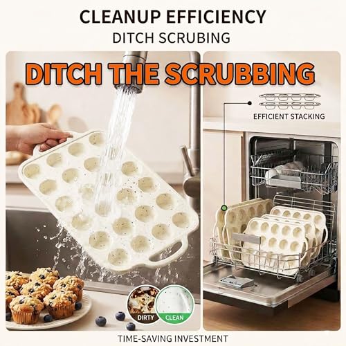 Silicone Muffin Pan Set, 12-Cup Muffin Tin and 24-Cup Mini Muffin Pan with Integrated Steel Frame, 304 Stainless Steel Cooling Rack, Nonstick Cupcake & Egg Bites Baking Set