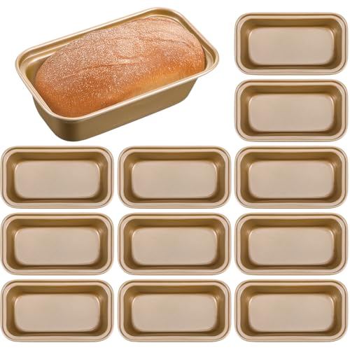 MAQUITA 12 Pcs Mini Loaf Pans for Baking Bread, 6.1 x 3.3 x 2.1 Inches Small Banana Bread Pan Nonstick, Rectangle Carbon Steel Baking Pan for Oven Available Homemade Bread Meatloaf Loaf Cake, Gold