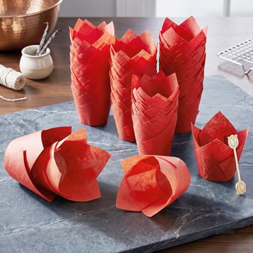 200 Pcs Red Tulip Cupcake Liners for Baking, Standard Size - color: Red