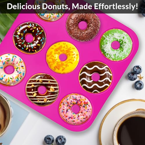 Large Silicone Donut Pan for Baking,9 Cavity Non-Stick Food Molds - color: Hot Pink