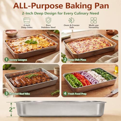 E-far 2 Pack Stainless Steel Baking Pans, 12⅓ x 9¾ x 2 Inch for Cake - size: 12.4"x 9.6"x 2", style: 2Pans