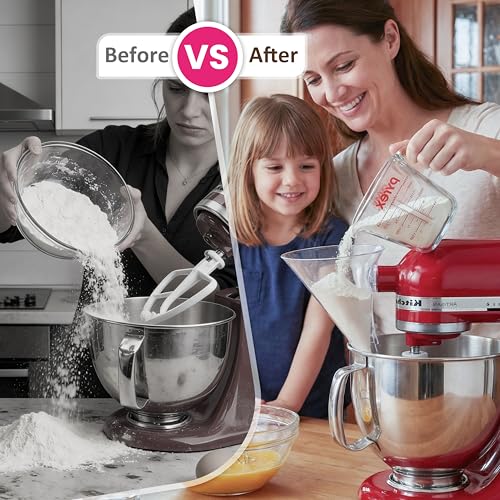 LUVCOSY Transparent Flour Funnel for KitchenAid Stand Mixer | See-Through Flour Funnel for Mess-Free Pouring | Design for Clear Visibility | Dishwasher Safe | Baking Gift for Mother's Day