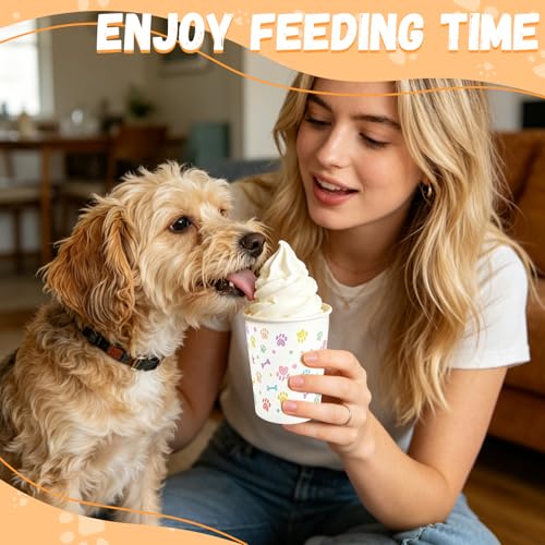 100 Pcs 9 oz Dog Ice Cream Cups Bulk Paper Pup Cups Paw Pattern Whip Cream Paper Bowls Puppy Snack Food Container Pet Theme Party Supplies for Puppy Food Treat Feeding