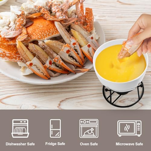 Luvan 4Pcs 14.2oz Butter Warmers for Seafood, Butter Melter with Stands and 20Pcs Tealight Candles,Ceramic Butter Warmer Set for Lobster, Personal Fondue Set Melted Butter Cups for Seafood, Fondue - color: 12.8oz big butter warmer