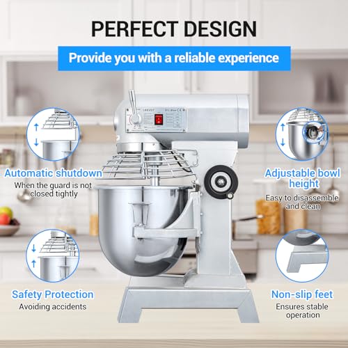 LEEVOT 15Qt Commercial Food Mixer, 600W Commercial mixers, 3-Speed Dough Kneading Machine, Heavy Duty Stand Mixer for Bakery, Pizzeria, Restaurant, Home Kitchen & Dough Making 110V 60Hz - size: 15QT+Timer