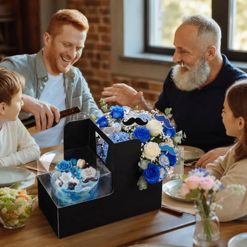 Qinyoung 12 Sets Father's Day Flower Box Cake Flower Gift Boxes with 12 Pcs Transparent PVC Cake Boxes for Men Birthday Wedding Bachelorette Bridal Shower Party Favor - color: Black