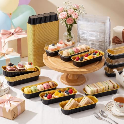Qunclay 300 Pcs Mini Loaf Pans with Lids 6.8 oz Aluminum Foil, Black - color: Black