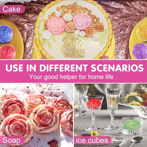 Walfos Rose Ice Cube Mold 2.8 Inch,Soap Mold, Make 12 Cute Flower Shape Ice. BPA Free and Dishwasher Safe.Release Easily.Perfect for Soap Cocktails Juice Whiskey Jelly Chocolate etc.(Set of 2 Pink) - color: Pink+purple/rose