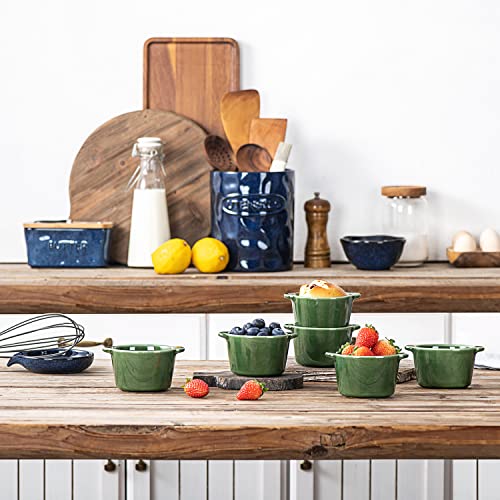 Creme Brulee Ramekins Ceramic Bowls - VICRAYS Mini Custard Cups 6 oz oven Safe Bowls Souffle Dishes for Baking Individual Casserole Dipping Sauce, Set of 6, Green - color: Green, size: 6-oz