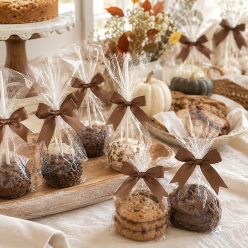 50 Pcs Twist Tie Bows for Treat Bags and Gift Wrapping, Brown - color: Brown