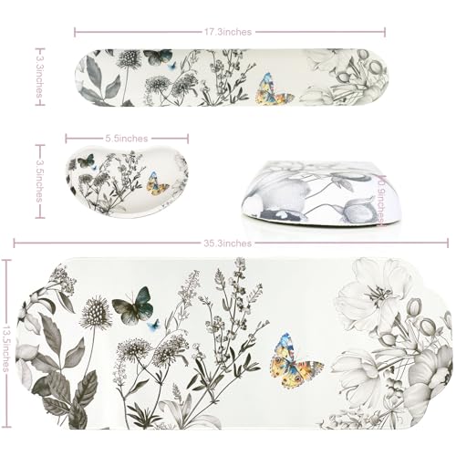 MEGREZ Large Mouse Pad&Wrist Rest Support for Mouse&Keyboard Wrist Rest, Ergonomic Memory Foam Wrist Rest, 3-in-1 Non-Slip Base Cloud Shape Desk Pad Mat for Home/Office, Butterfly and Flower