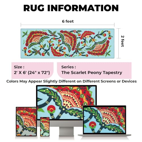 2x6 Red Peony Runner Rug, Soft Low Pile - color: Red Peony, size: 2' x 6' (Rectangular)