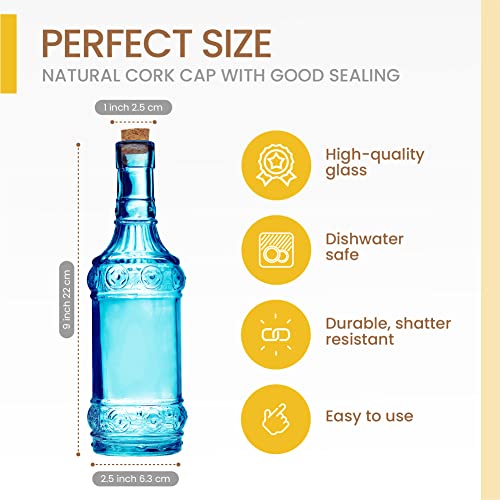 BULK PARADISE Assorted Blue Glass Bottles with Corks, 6 Pack, 2.5in X 9in, 16oz - color: Blue