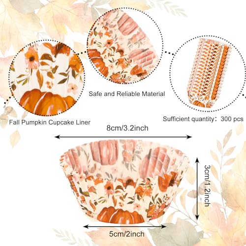 Whaline 300Pcs Fall Cupcake Liners Watercolor Pumpkin Flower Paper Baking Cups Autumn Floral Muffin Liner Cake Paper Cups Storage Container for Thanksgiving Party DIY Craft, 2x1.2 Inch - style: Pumpkin Flower