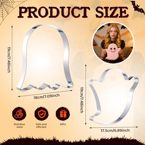 Teenyyou 2 Pcs Extra Large 8" Halloween Cookie Cutters, Ghost Pattern - style: Ghost and Ghost