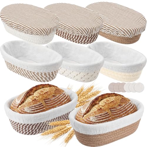 6 Set Mini Banneton Basket for Sourdough Bread Proofing, Brown - color: Brown, size: 6.9 x 4.53 x 2.36 Inches