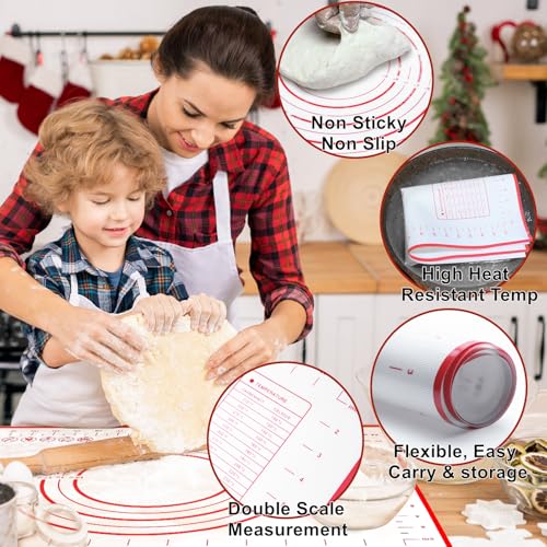 Large 24" x 16" Silicone Baking Mat | Non-Slip Pastry & Dough Mat with Dough scraper | Ideal for Rolling Out Pie Crusts, Fondant, and More | Oven-Safe Silicone Liner (24''L X 16''W) - size: 24"L x 16"W