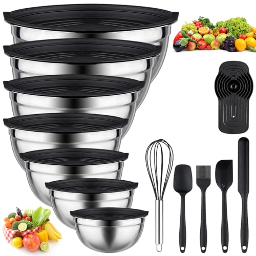 Leidawn Mixing Bowls with Lids Set, 25 PCS Black Mixing Bowl for Kitchen - color: Black