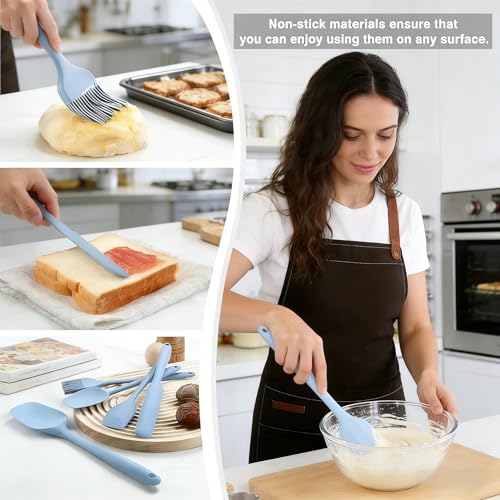 Silicone Baking Tools Set 6-Piece Kitchen Mixing Spatula Turner Brush Cake Spreader, Blue - color: Blue