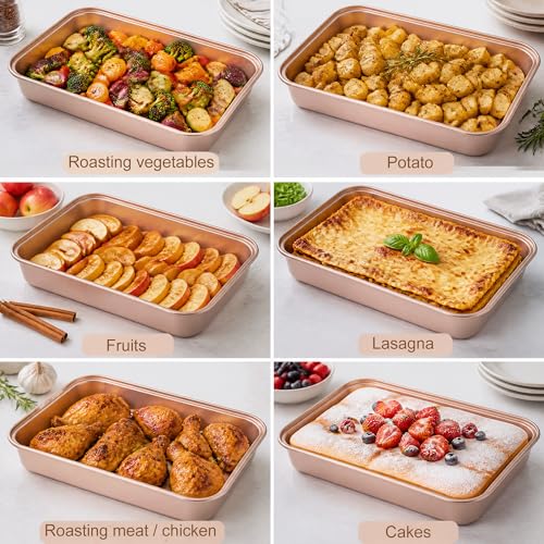 9x13 Baking Pan & Dish, 13x9 Nonstick Rectangle Cake Pan, Rose Gold